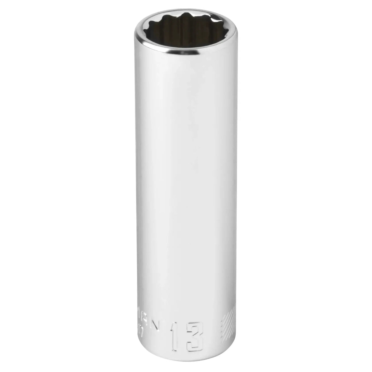 Craftsman CMMT44417 chrome 13mm deep socket, front angle on white background.