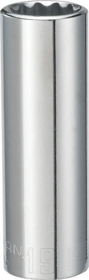 Photo of CRAFTSMAN chrome deep socket, SKU CMMT44446, shown upright on white background.
