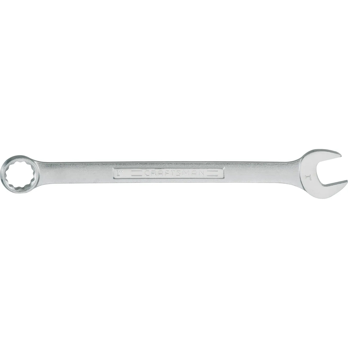 Photo of Craftsman CMMT44705 combination wrench, silver finish, flat side view on white background.