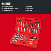 Craftsman socket and bit set CMMT45061 in red case, photo shows ratchet, sockets, bits, and tools, angled view.