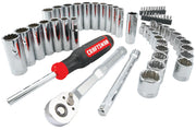 Photo of Craftsman chrome socket and ratchet set with black handle, model CMMT45161, viewed from the front.