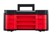 Craftsman modular red and black tool box with three drawers, front angle, CMMT45242.