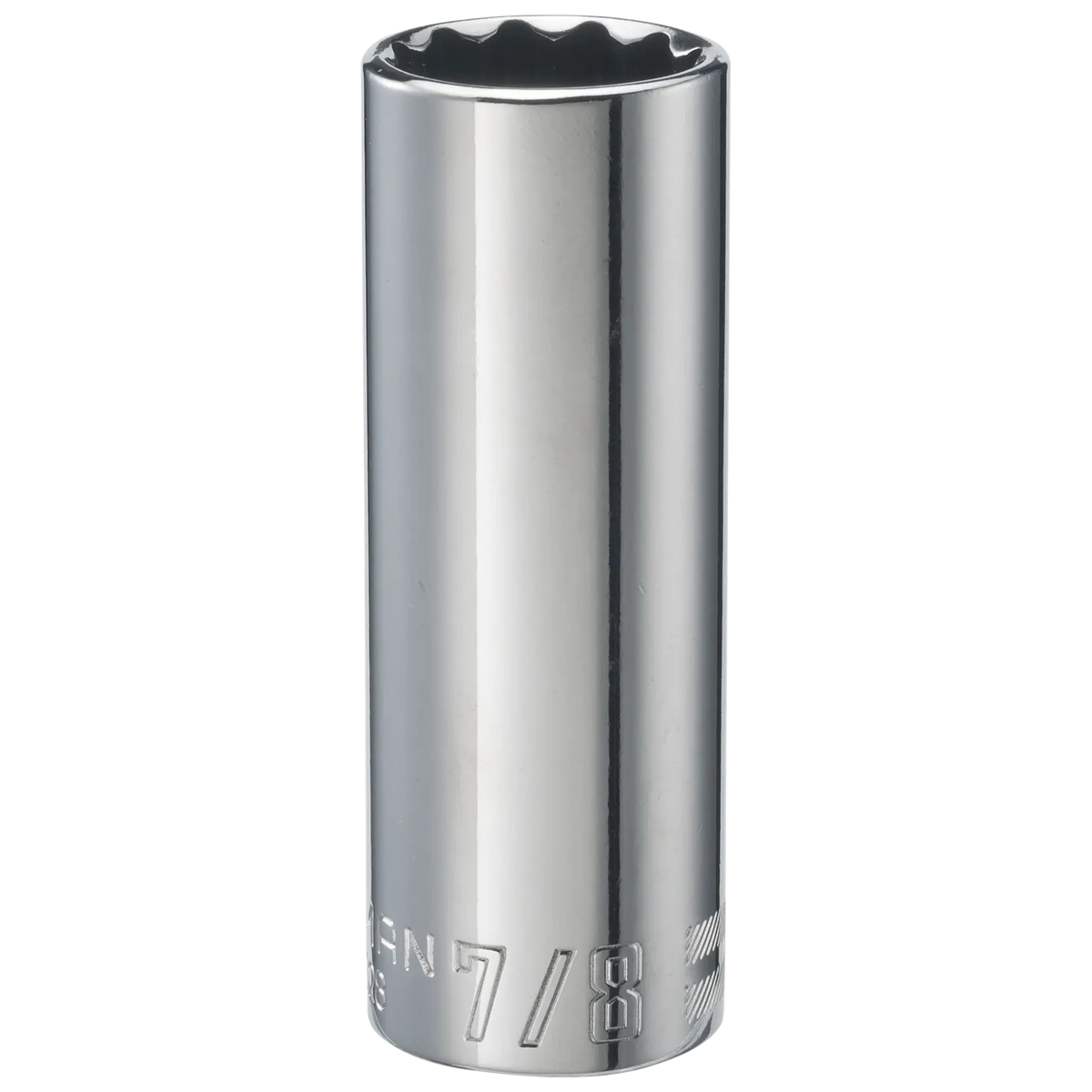 Craftsman deep socket 7/8 inch chrome finish, SKU CMMT47528, tool photo on white background, front angle.