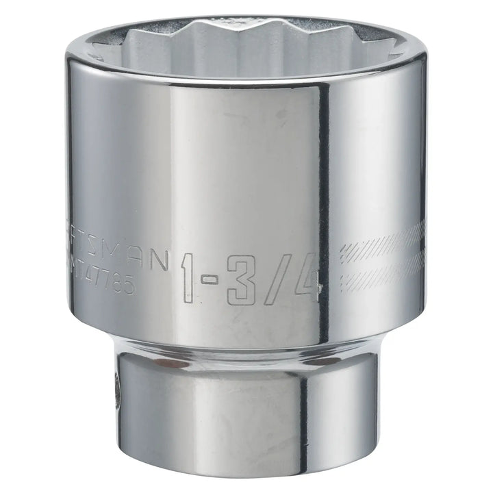 Photo of CRAFTSMAN chrome socket, 1-3/4 inch size, side angle, SKU CMMT47785, tool accessory.