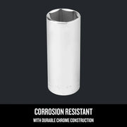 Photo of Craftsman chrome socket, SKU CMMT50755, graphics category, upright angle on dark background.
