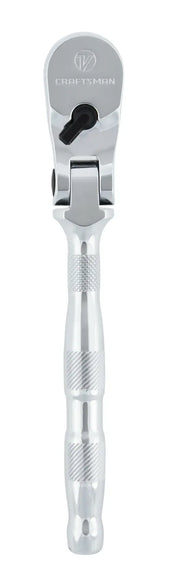 Photo of a CRAFTSMAN CMMT86322V flex head ratchet with a polished chrome finish, photographed from above on white background.