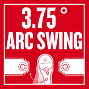Craftsman graphic highlighting 3.75° arc swing, red background, SKU CMMT86322V.