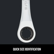 Photo of Craftsman ratcheting wrench CMMT87901, close-up showing 15/16 size marking for easy identification.