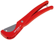 Photo of Craftsman pipe cutter CMMT98335, red handle with metal blade, angled on white background.