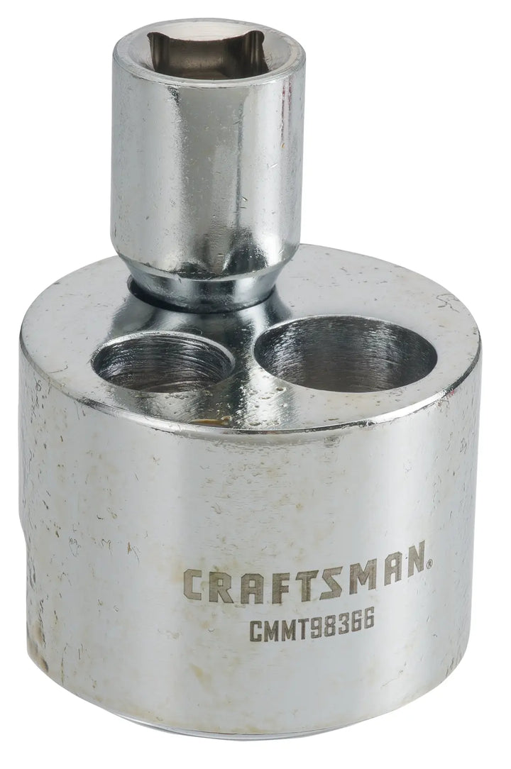 Photo of Craftsman CMMT98366 silver adapter socket with three holes, product shown on white background.