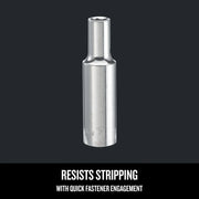 Craftsman long silver socket, front angle, SKU CMMT99142, graphics category, resists stripping feature.