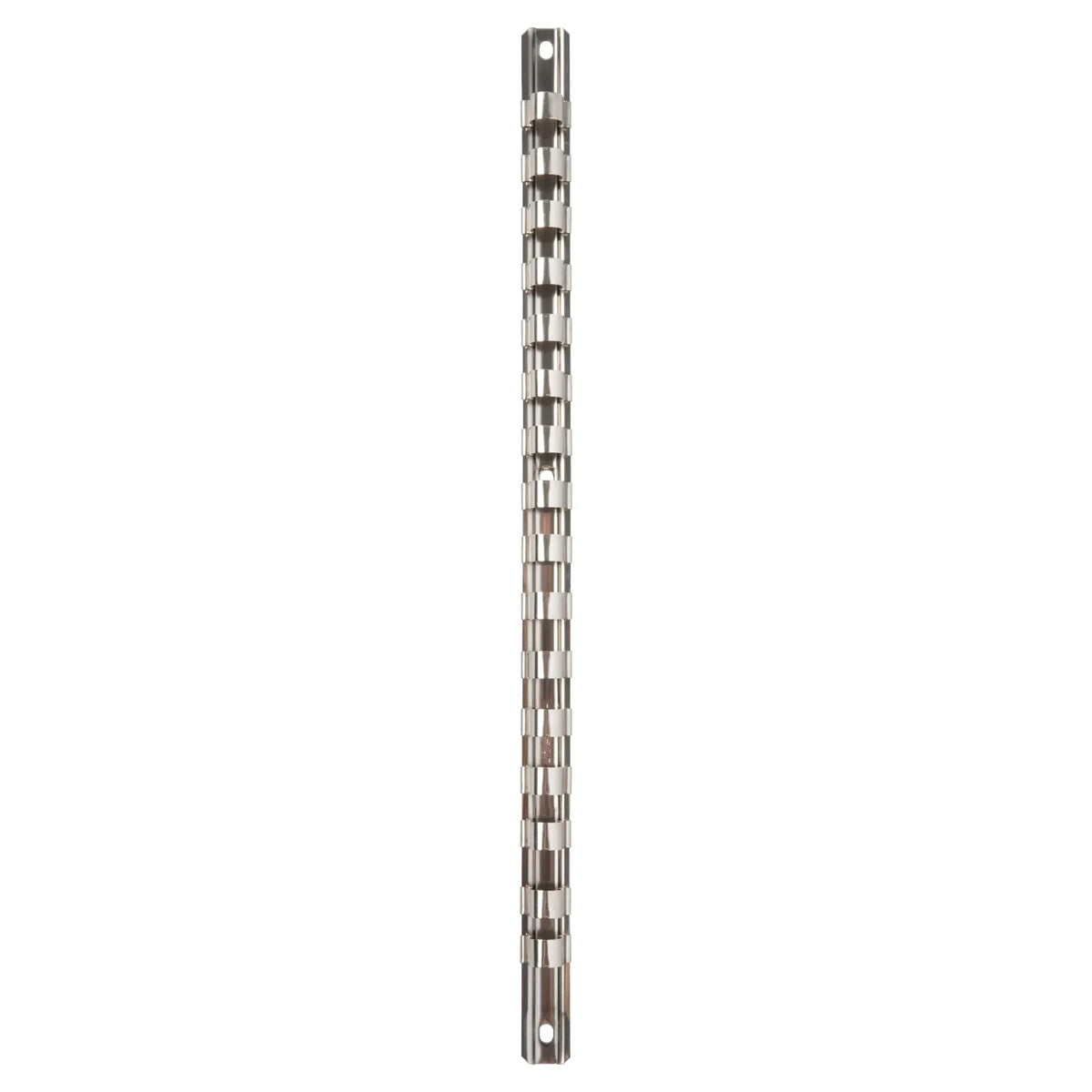 Photo of Craftsman CMMT99402 metal socket rail with a silver finish, vertical view, on white background.