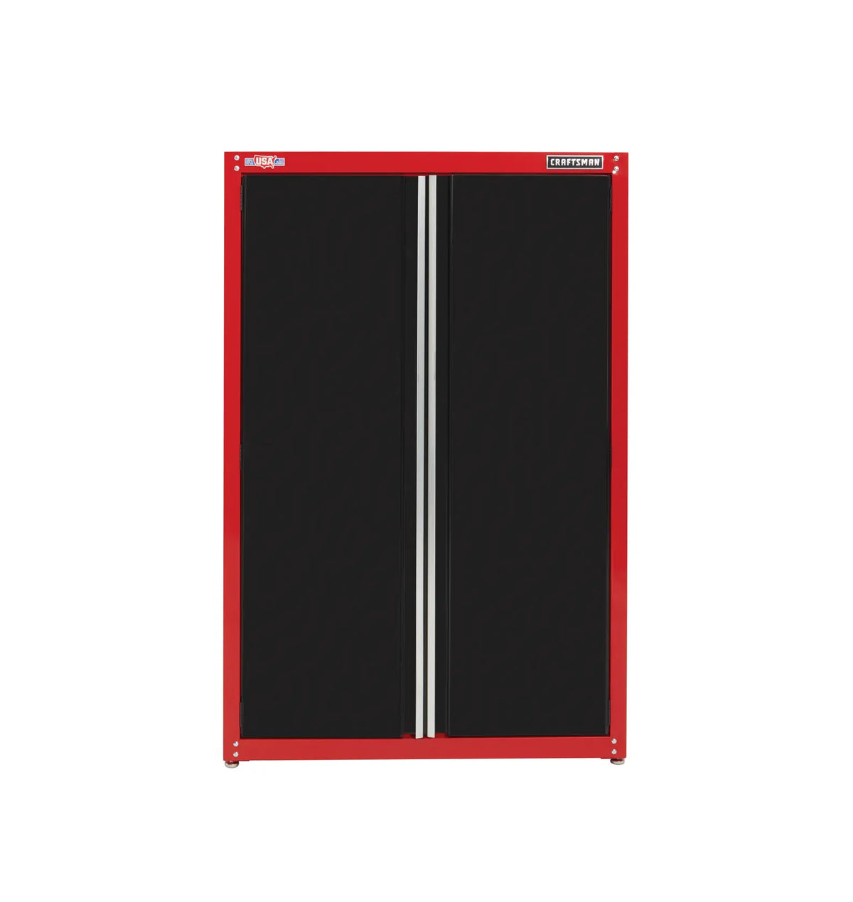 Front view photo of CRAFTSMAN tall storage cabinet, SKU CMST24800RB, red frame with black double doors.