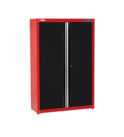 Photo of CRAFTSMAN storage cabinet CMST24800RB, red frame with black double doors, front angle on white background.