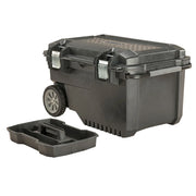 Photo of Craftsman rolling tool box CMST24800 with removable tray, black plastic, angled view.
