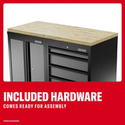 CRAFTSMAN workbench with wood top and storage cabinets. Includes hardware for assembly.