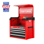 Photo of Craftsman red tool chest with four drawers and open top, model CMST98267RB, front angle on white.