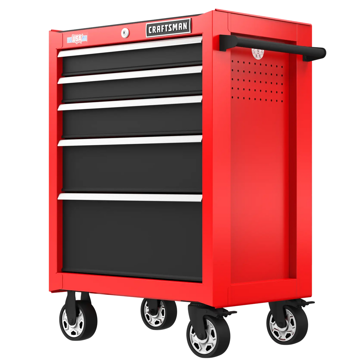 Craftsman red rolling tool chest CMST98268RB, five drawers, angled on white background.