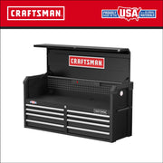 Photo of Craftsman black tool chest with open top, 8 drawers, SKU CMST98272BK, front angle on white background.