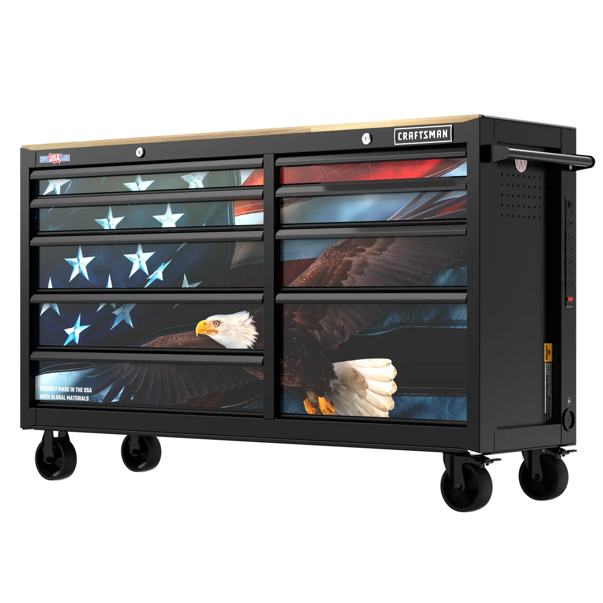 Craftsman tool chest CMST98279P with American flag and eagle graphics, front angle on white background.