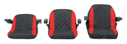 Photo of CRAFTSMAN CMXGZAA52002201 black and red quilted seat covers, three sizes, front angle.