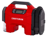 Front angle photo of Craftsman portable inflator CMXPTXA2001 with digital display and coiled hose.
