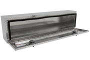 Craftsman CMXTBAD64019032 silver aluminum truck tool box with diamond plate pattern, open front view.